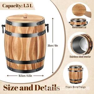 Cross-border wooden creative decorative beer barrel <b>with</b> <b>lid</b>, beer chilling storage <b>bucket</b>, solid wood outdoor party beverage - Product Image 4