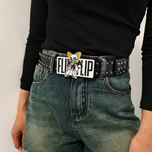 Cinturón Exagerado Estilo INS Harajuku Y2K Thousand Nights Black Speed Boy, Corto, con Tachuelas y Decoración de Cobre, Estilo Urbano para <span class=keywords><strong>Hombre</strong></span> y Mujer - Product Image 1