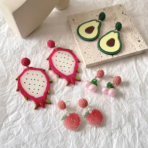 Wholesale Designer Fruits Earrings Acrylic Personalized Cherry Pendant Jewelry Stud Earrings For Girls
