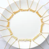 Toptan kadın moda aksesuarları altın kaplama Unisex paslanmaz çelik basit 12 zodyak mektubu Charm zincir kolye halhal