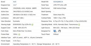Pantalla LCD para portátil de 16.0 pulgadas, delgada, 40 pines, edp, B160QAN02.K, 2560x1600, 188PPI, panel de repuesto LED, 165hz - Product Image 4