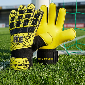 Gants de gardien de but de qualité supérieure, confort optimal, dos en cuir, paume en caoutchouc injecté, contact en latex, couleur jaune et noir - Product Image 2