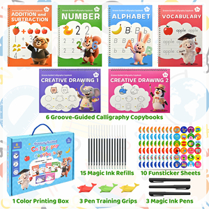 Cuaderno de Caligrafía con Ranuras, Libro de Práctica de Escritura Mágica Reutilizable con Ranuras para Niños de 3 a 8 Años con 6 Libros y Bolígrafos - Product Image 2