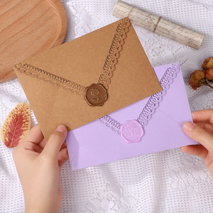 Enveloppes en dentelle creuse vintage de couleur personnalisée, enveloppe d'emballage cadeau, enveloppe de carte d'invitation de mariage de luxe - Product Image 2