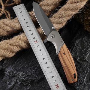 Stainless Steel Wood Handle EDC Tactical Survival Folding Knife with Clip Blank Blade Can Be Customized with Patterns - Product Image 2