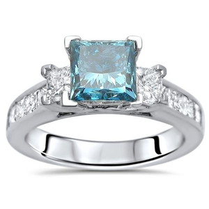 Bague de fiançailles géométrique simple en cuivre bleu avec diamant de laboratoire pour femme, style bohème, sertissage carré à griffes, bijou de doigt tendance - Product Image 3