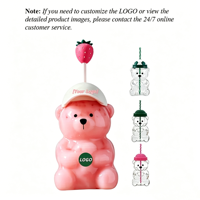 Nouvel Arrivage 2026 Tasse à café en verre motif ours en peluche fraise rose 20OZ pour cadeau, avec couvercles et pailles