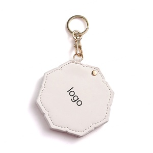 Wholesale Fashion White Flower Shape Hot Stamping PU Leather Keychain Portable Vanity Mirror - Product Image 2