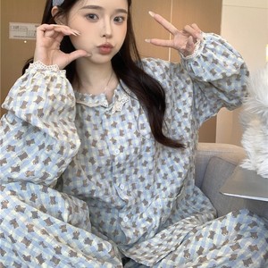 Dolce pigiama da donna 2025 primavera e autunno cotone canapa cartone animato vento pigro fascio piedi allentato abbigliamento Casual per dormire Set - Product Image 2