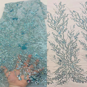 Dentelle florale multicolore branche d'arbre paillettes dentelle perlée dentelle florale grappe paillettes dentelle perlée - Product Image 1