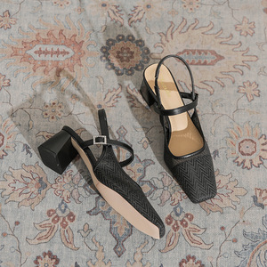 Zapatos Mary Jane con Diseño Geométrico, Punta Cuadrada, Tacón Cuadrado, Correa con Hebilla, Zapatos de Tacón Alto Transpirables para Mujer - Product Image 2