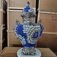 Vase en porcelaine antique fait main, écologique, style Art Déco, avec deux poignées, motif diamant bleu et argenté, pour mariage et décoration intérieure (vente en gros)