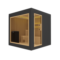 Sauna Exterior Eléctrica de Madera Maciza de Diseño Moderno para 2-6 Personas, Sauna de Vapor Húmedo Tipo Villa con Ventana Grande