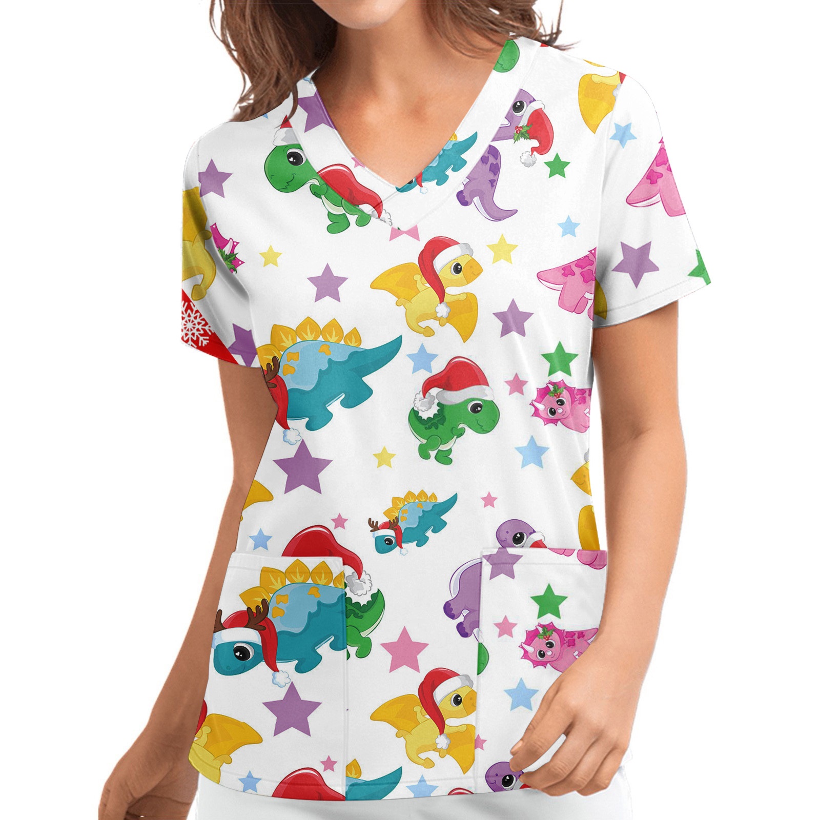 Оптовая продажа, рождественские топы с принтом скрабы, Женская медицинская форма с узором, рубашки с коротким рукавом для кормления