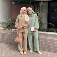 Vêtements islamiques personnalisés en gros Sharut, Abaya modeste de Dubaï, chemisier à manches lanternes décontracté pour femmes musulmanes, ensemble pantalon deux pièces