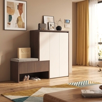 Armoire à chaussures 3 portes en contreplaqué blanc de qualité E0 avec banc intégré pour un changement de chaussures pratique, idéale pour les appartements et les villas