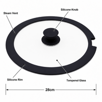 Couvercle en verre trempé de 28 cm avec bord en silicone pour casseroles et poêles