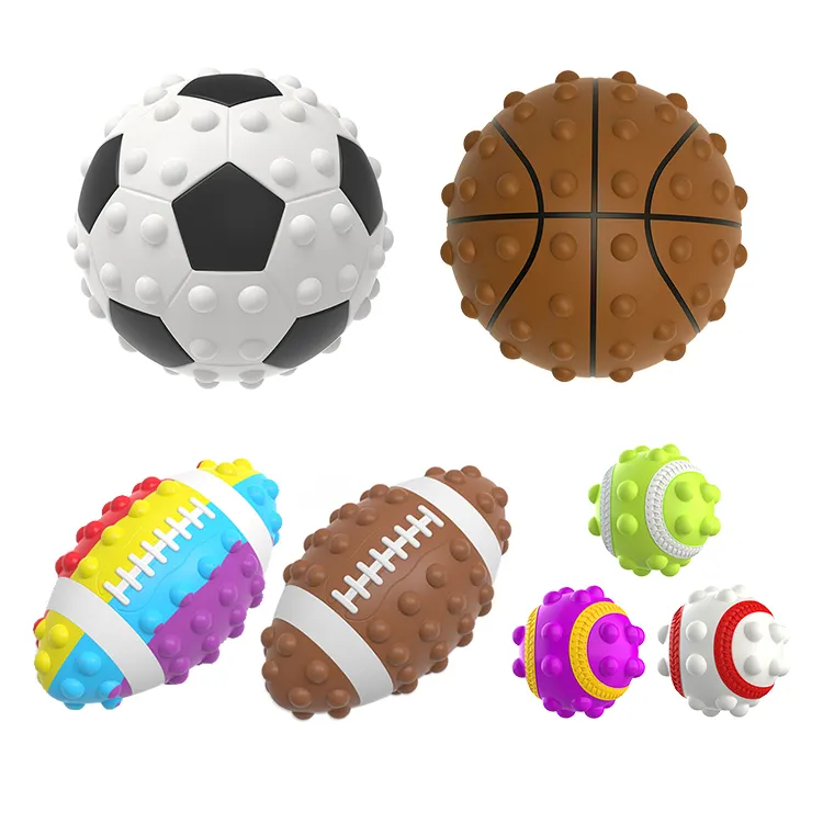 Bola de silicone para crianças, divertida, personalizada, divertida, de silicone, empurrar, bolha, tênis de beisebol, bola esportiva, antiestresse, brinquedo, imperdível
