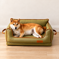 Canapé-lit pour animaux de compagnie en cuir PU de luxe pour chiens et chats, lit pour chien avec poignées latérales, vente en gros OEM/ODM