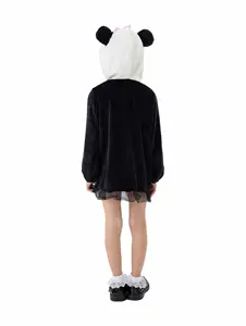 Girl Halloween Hoodies Performance Stage Children's Sleepwear Lace Trim Bow Decor Jacket Costume Kid Panda Zipper Hooded Dress