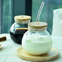 Gobelet d'été avec paille Smoothie, grande canette de bière avec couvercle en bois et paille en verre
