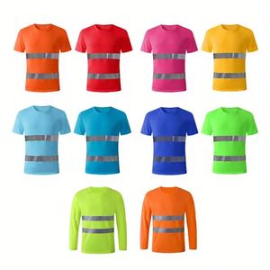 Camiseta de Trabajo con Cuello Redondo y Tiras Reflectantes de Alta Visibilidad con Logotipo Personalizado, Uniforme de Trabajo, Camisetas de Seguridad para la Construcción y Carreteras - Product Image 1