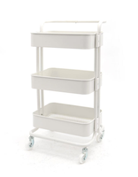 Chariot de rangement à 3 niveaux en métal avec poignée et roulettes pour salon, cuisine, bureau