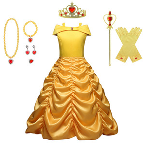 strapless open back dress Disney Princess Deluxe Belle Beauty and the Beast Gold Rose Tutu Dress –  EverAfterTutuCo main image 1
