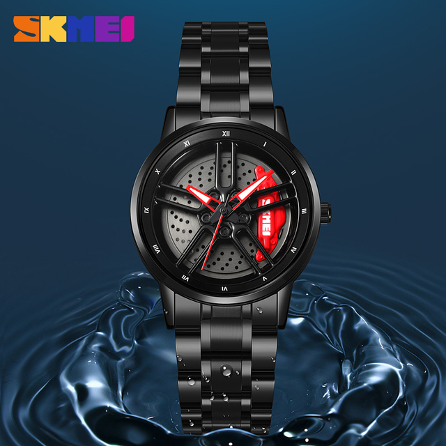 New Trend 3D Design Sports Car Wheel Rotating Rose Gold Luminous Car SKMEI 2191 Watches Reloj