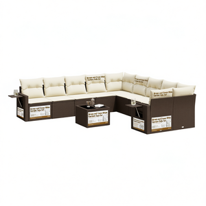 Ensemble de canapés de jardin en rotin brun et blanc crème avec coussins en mousse haute densité, design contemporain et résistant à l'eau - Product Image 1