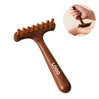 Masseur de cuir chevelu en bois avec logo personnalisé, masseur de cuir chevelu en forme de T avec poignée ronde et picots, outils de massage du cuir chevelu pour la tête et le corps