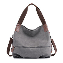 Bolso de compras multifuncional simple para mujer, bolso de hombro cruzado de moda, bolso grande de lona para estudiantes con cremallera - Product Image 2