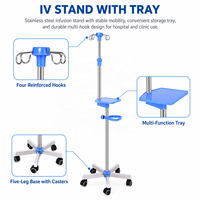 Support de perfusion mobile réglable en acier inoxydable avec 4 crochets, plateau de rangement et base à cinq roulettes pour hôpital
