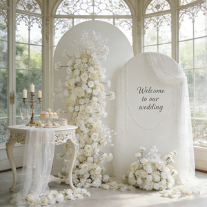 Decoración de Fondo con Camino de Flores Personalizado de Fábrica, Arreglo Floral Blanco para Sofá para Bodas - Product Image 2
