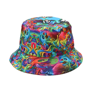 Quanhaigou Reversible 3D thêu phong cách nhân vật in Bucket Hat mùa hè bãi biển thường Mũ ngoài trời - Product Image 1