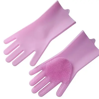 Kitchen Silicone Gloves Food Grade Heat Resistant Silicone Rubber Brush Washing Silicon Hand Gloves Oven Kitchen Cleaning Gloves