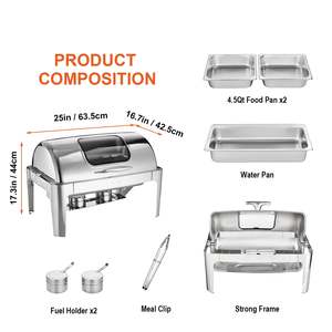 2er-Pack Buffet-Set aus Edelstahl 9 QT Speisewärmer Chafing-Dish-Set mit 2 halbgroßen Behältern für Hotels & Restaurants - Product Image 5