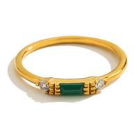 Accessoires de bijoux pour femmes en acier inoxydable tendance COOL vente en gros de bague plaquée or 18 carats avec pierre naturelle verte