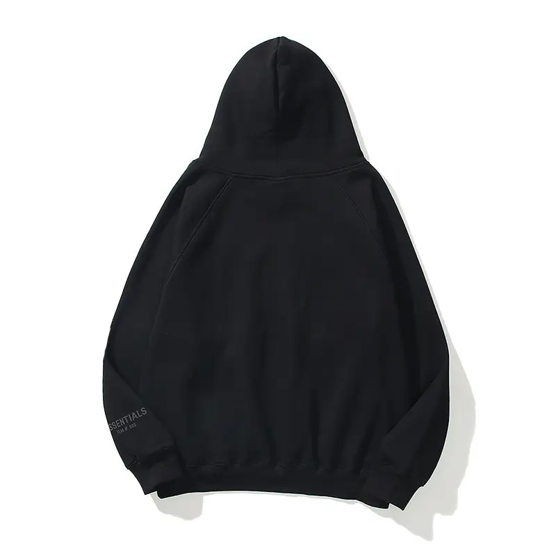 Hoodie bertudung kasual pria, hoodie longgar logo huruf esensial garis ganda gaya dada