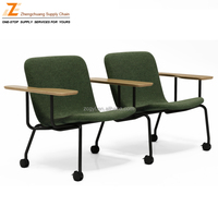 Chaises de formation modernes à assise continue, accoudoirs fixes, roulettes pivotantes, revêtement en tissu – Chaises de réunion de bureau peu encombrantes