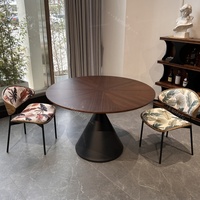 Mesa de Comedor de Madera Maciza de Estilo Moderno Francés de Mediados de Siglo, Combinación de Mesa y Sillas, Mesa de Comedor de Madera de Nogal Negro con Mosaico en Forma de Reloj de Arena