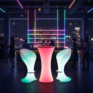 Juego de Muebles de Plástico para Jardín, Patio, Terraza, con Iluminación LED, Mesa de Bar Alta, Sillas y Sofá, para Fiestas y Eventos - Product Image 5