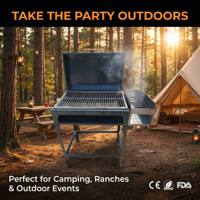 Barbecue fumoir à charbon de bois couvert avec couvercle rabattable 97 cm, double zone, en acier, pour extérieur, poignée en bois, certifié CE et RoHS, pour restaurant