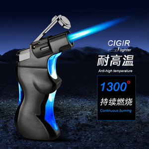 Cigar <b>Lighter</b> Butane Windproof Blue Flame Portable Outdoor Barbecue Mini Torch <b>Custom</b> Shape Black Brushed Gray Metal Refillable - Product Image 2