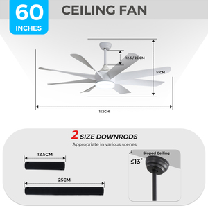 ESC chiếu sáng trắng đen DC quạt trần thông minh 60 inch lớn BLDC quạt trần với ánh sáng và điều khiển từ xa - Product Image 2