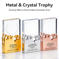 Trophée personnalisé en métal et cristal, plaqué or, argent, bronze, gravé, pour récompenses de concessionnaires et reconnaissance en tournoi