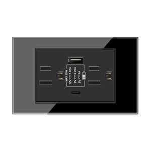 Panel de Vidrio Templado Negro, Enchufe de Pared Estadounidense con Carga Rápida Tipo-C |   Interruptor y Enchufe Estadounidenses - Product Image 6