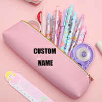 Étui à crayons en cuir PU de qualité supérieure, trousse de maquillage étanche, sac de voyage personnalisé avec nom, pochette à stylos, vente en gros pour étudiants