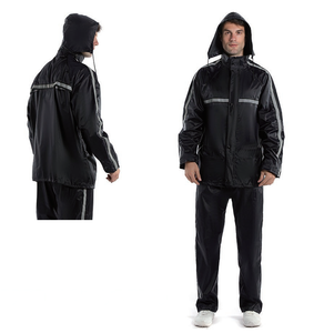 Combinaison de pluie uniforme en polyester avec revêtement PVC, pantalon et veste avec bandes réfléchissantes, capuche. - Product Image 2