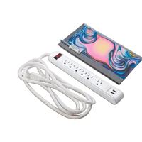 Stop Kontak Ekstensi dengan Saklar Nyala/Mati, 6 Outlet, 15A, dan USB untuk Penggunaan di Rumah, Kantor, dan Meja Kerja